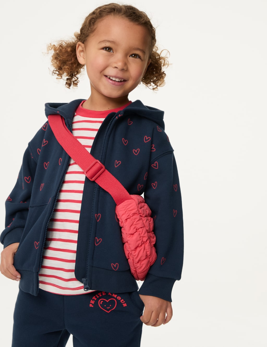 Cotton Rich Heart Print Hoodie (2-8 Yrs) 1 of 5