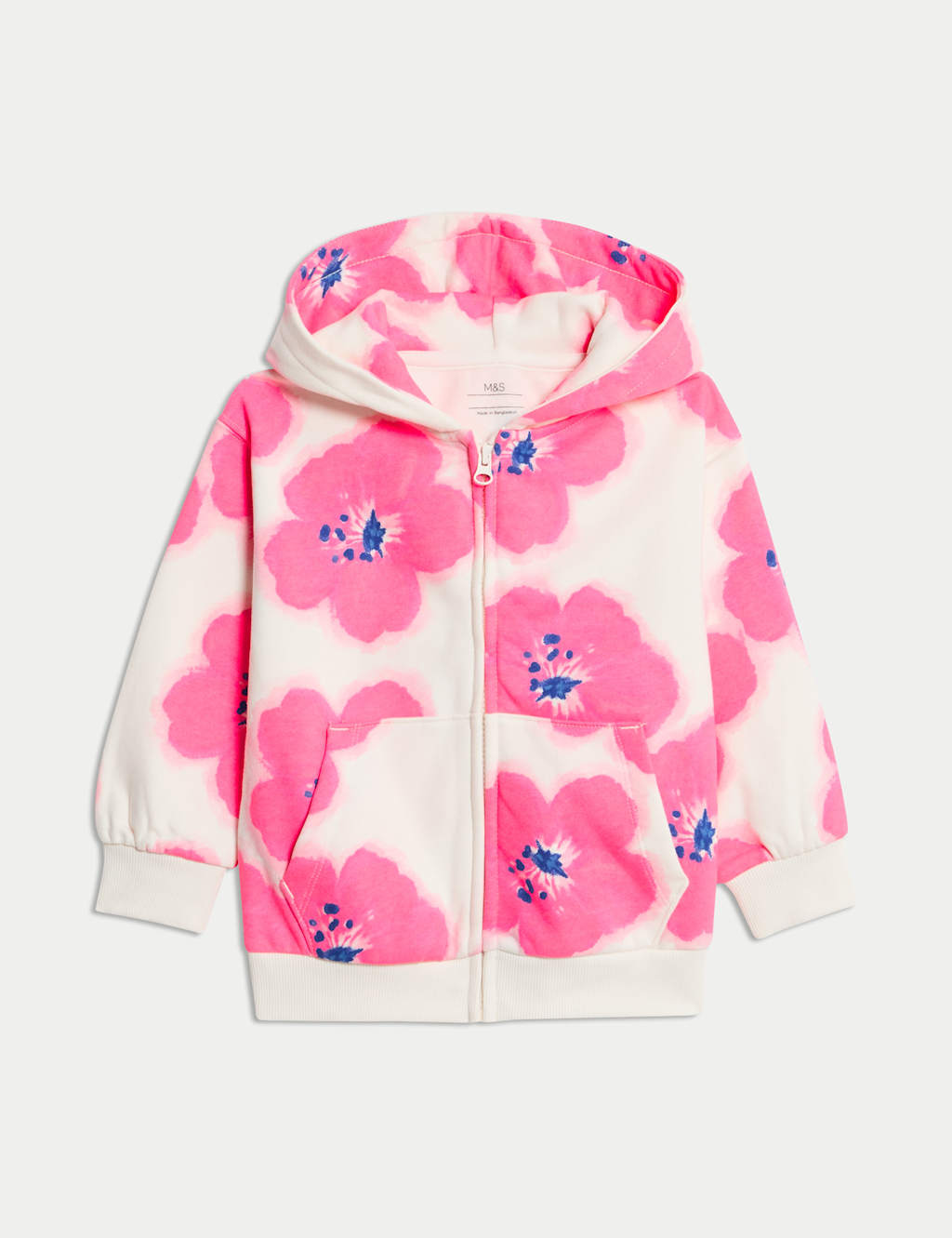 Cotton Rich Hibiscus Print Zip Hoodie (2-8 Yrs) 2 of 7