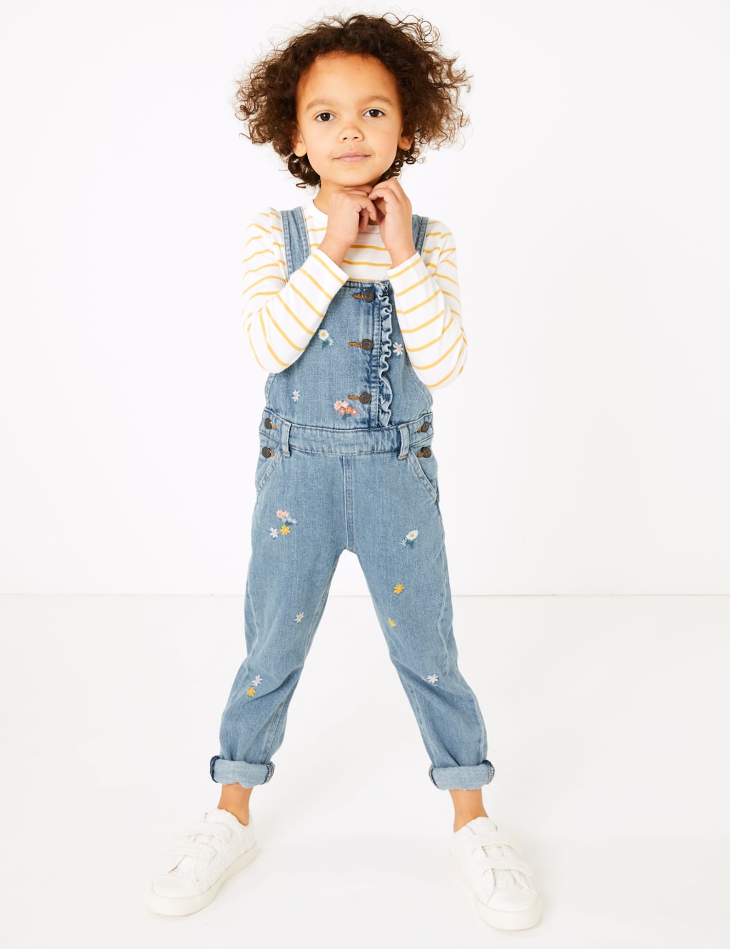 Denim Embroidered Flower Dungarees (2-7 Yrs) 1 of 4