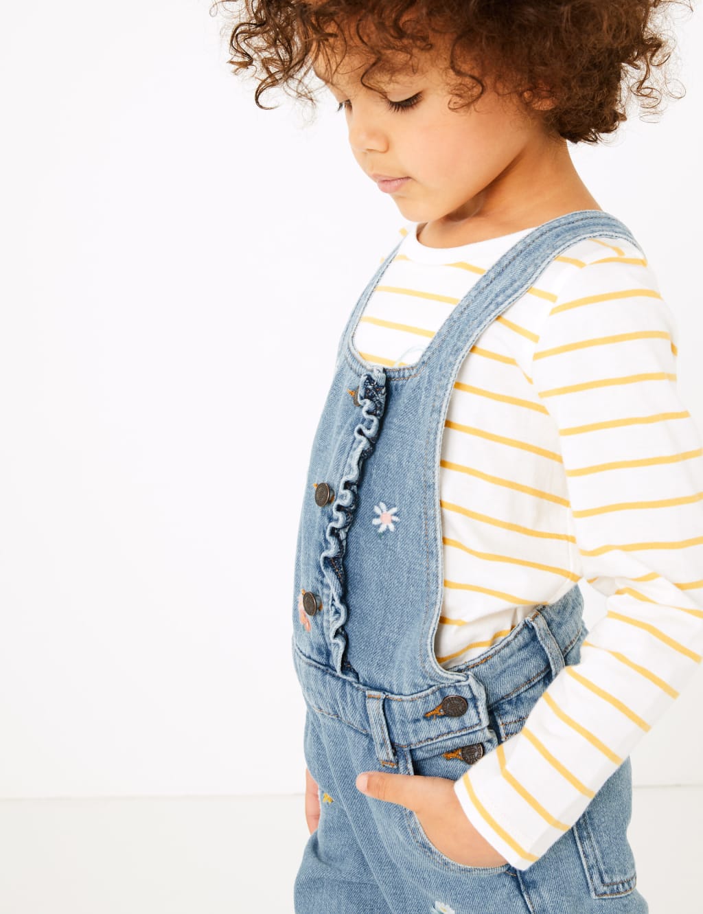 Denim Embroidered Flower Dungarees (2-7 Yrs) 3 of 4