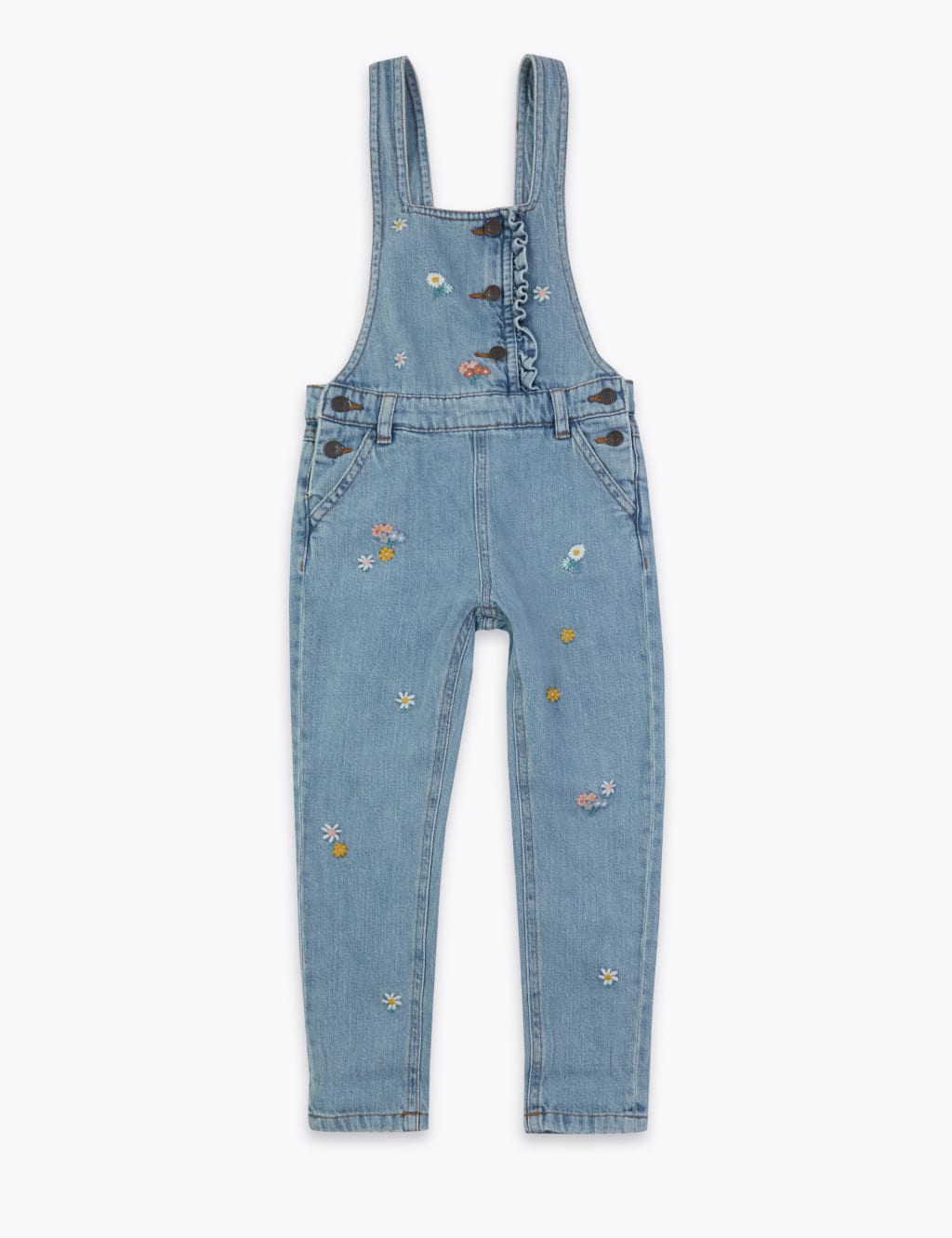 Denim Embroidered Flower Dungarees (2-7 Yrs) 2 of 4