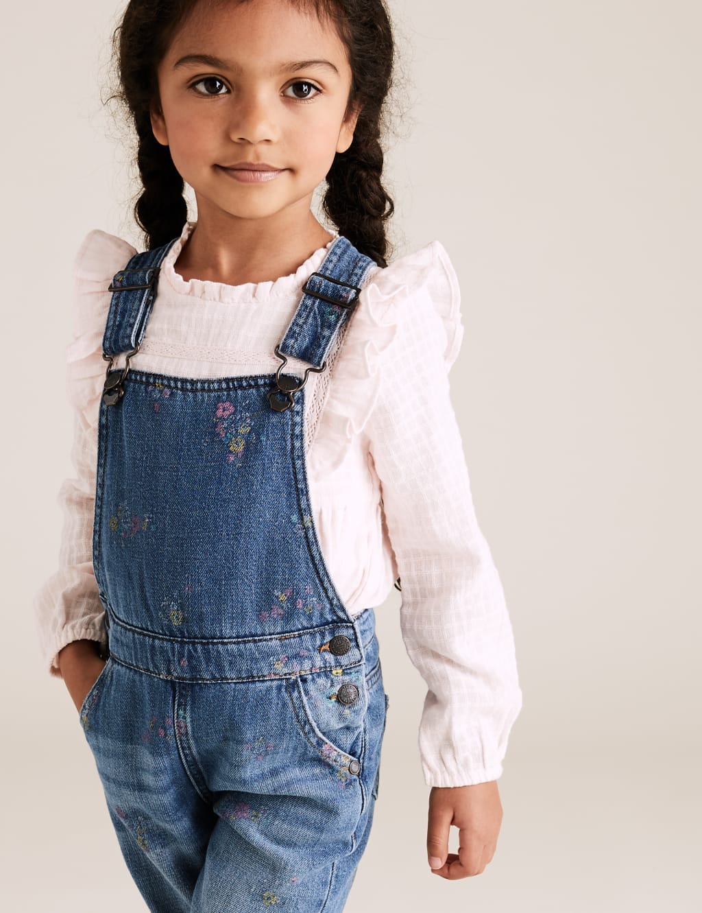 Denim Floral Print Dungarees (2-7 Yrs) 3 of 4