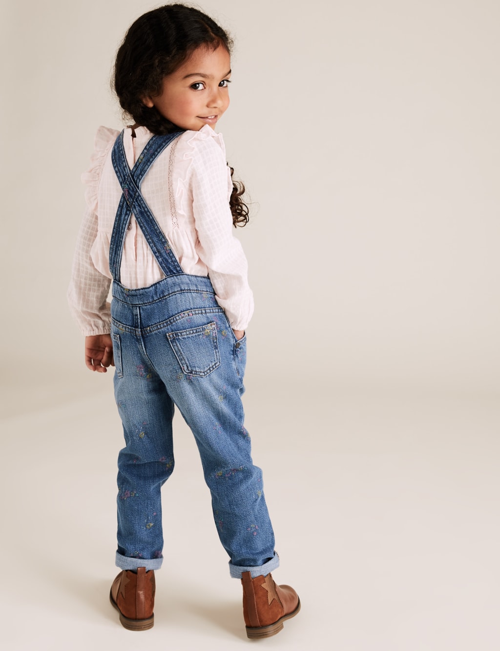 Denim Floral Print Dungarees (2-7 Yrs) 4 of 4