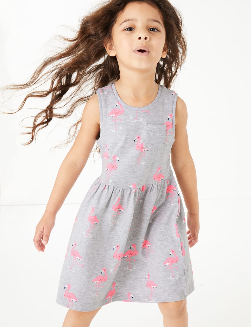 Cotton Flamingo Print Dress (2-7 Yrs) 1 of 4