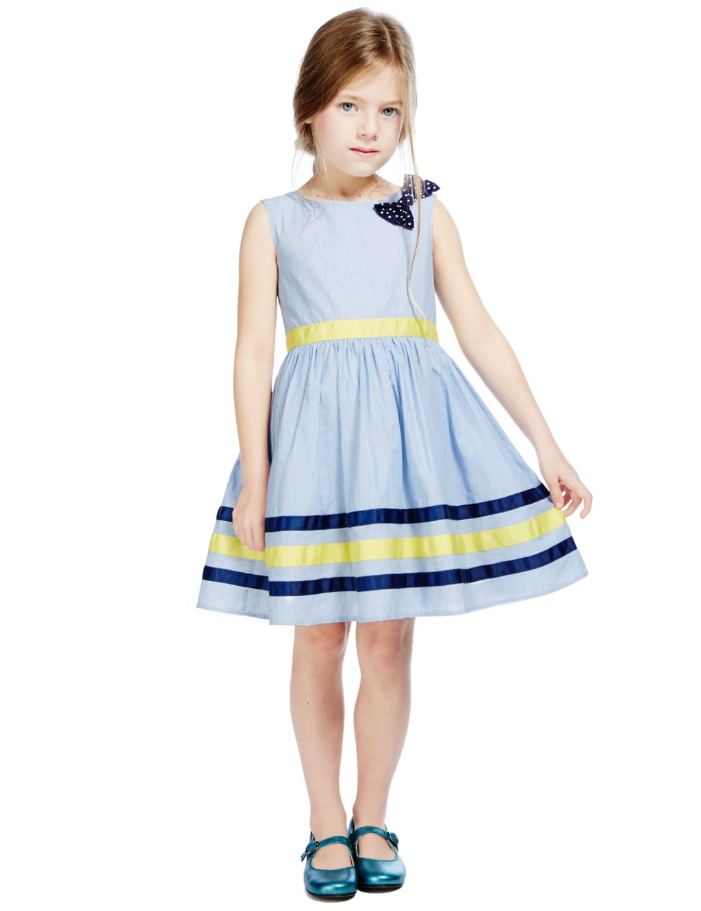 Pure Cotton Striped Prom Dress (1-7 Years) 1 of 3