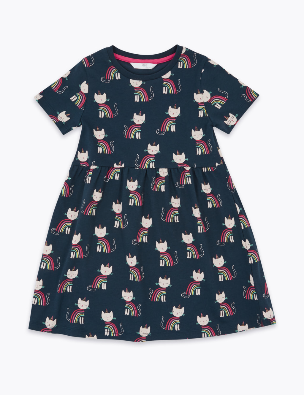 Rainbow Unicorn Cat Print Dress 2 7 Yrs M S