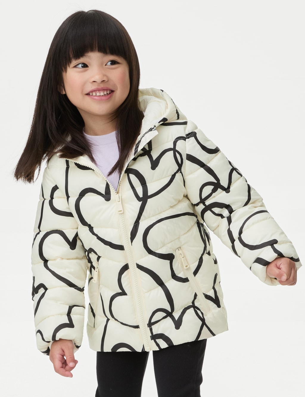 Heart Print Lightweight Padded Jacket 2 8 Yrs M S Collection M S