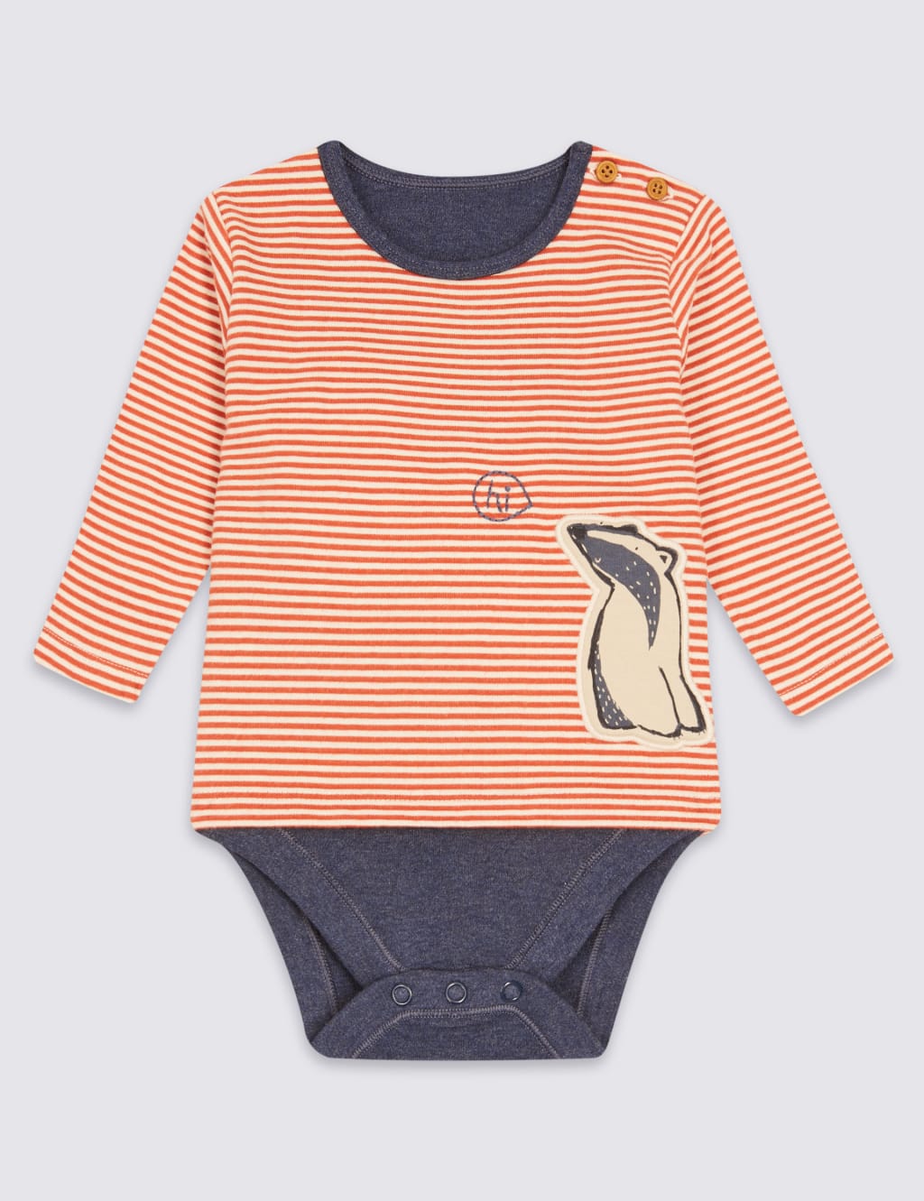 Striped Badger Print Pure Cotton Bodysuit 1 of 6