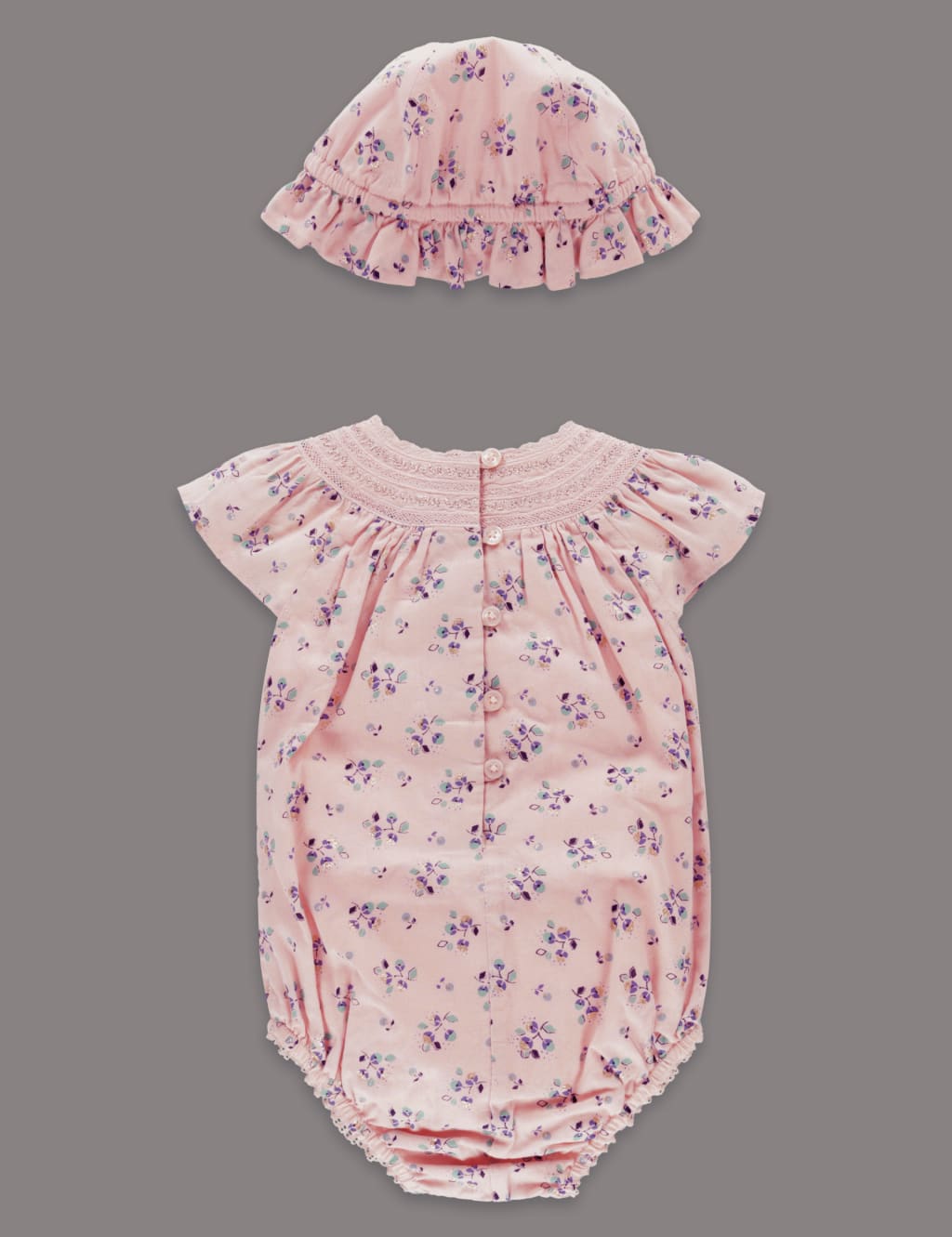 2 Piece Floral Print Romper with Hat 2 of 4