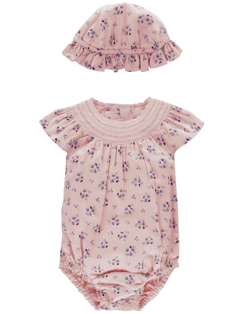 2 Piece Floral Print Romper with Hat 3 of 4
