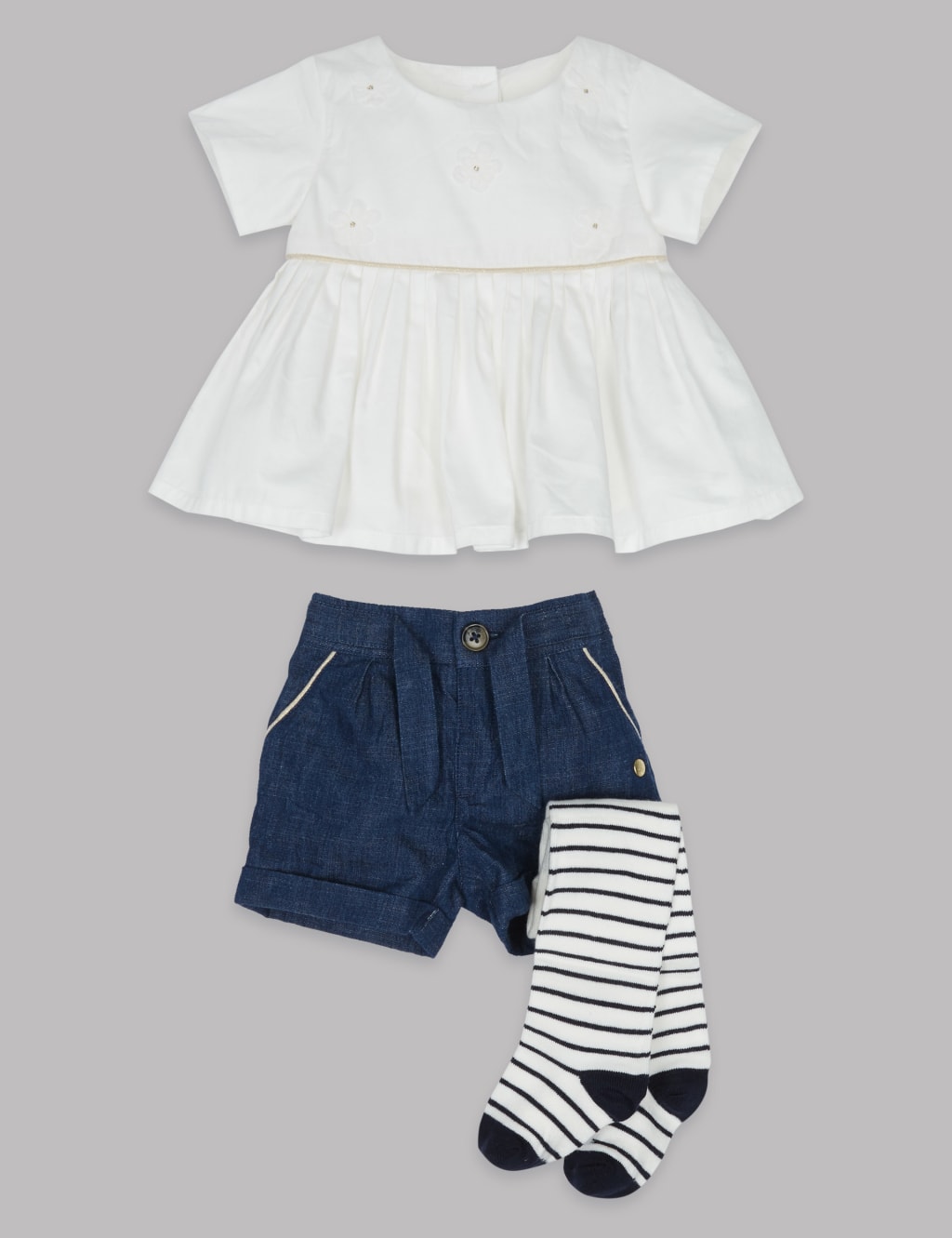 3 Piece Woven Top and Shorts with Tights 1 of 7