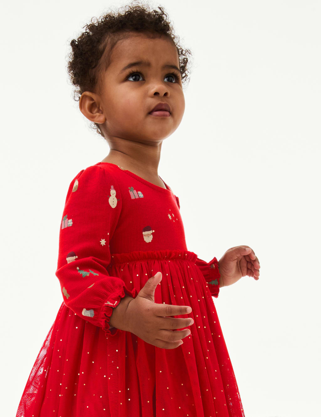 Jersey and Tulle Christmas Print Dress 0 8 Yrs M S Collection M S
