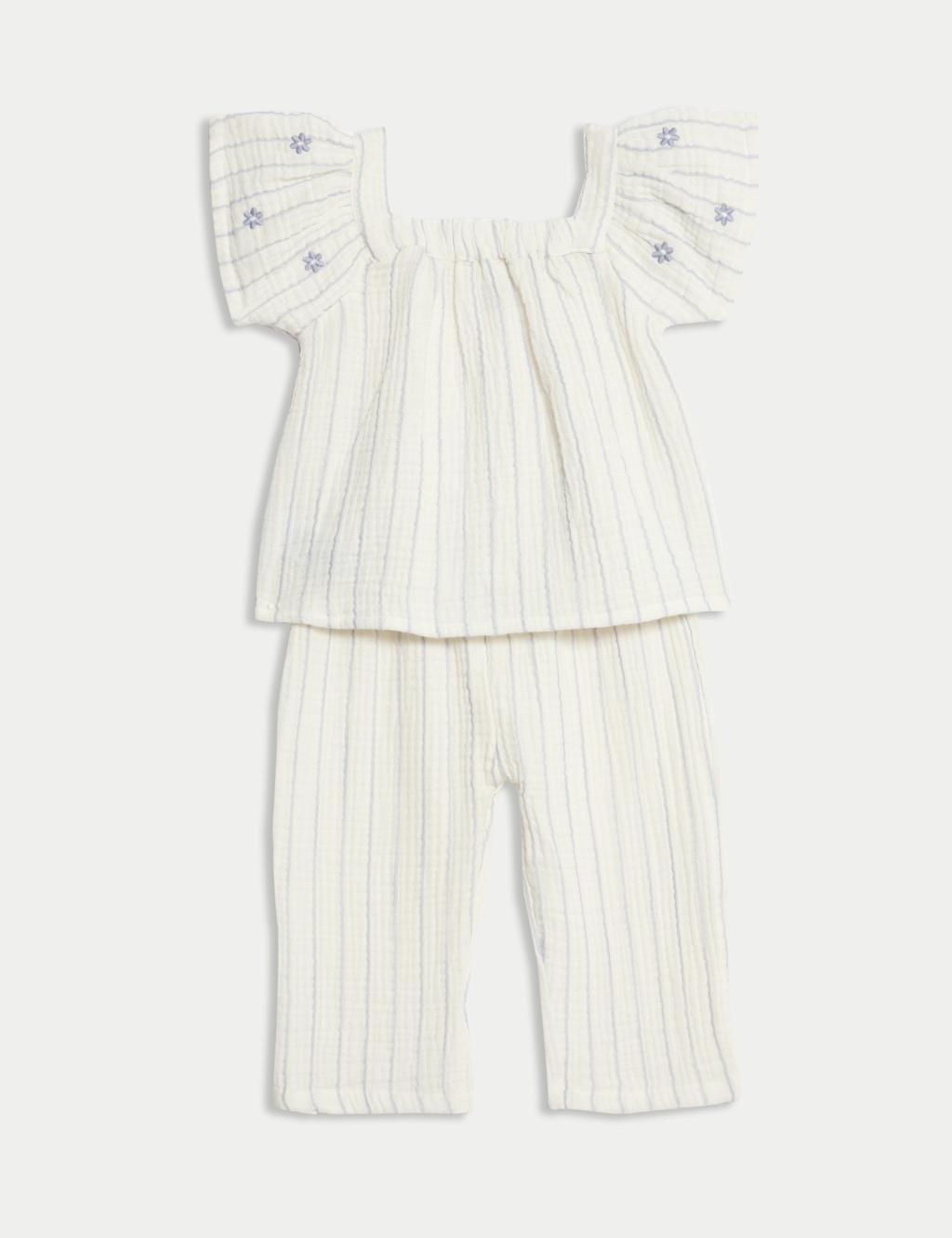 Pure Cotton Striped Floral Outfit (0-6 Yrs) 2 of 6