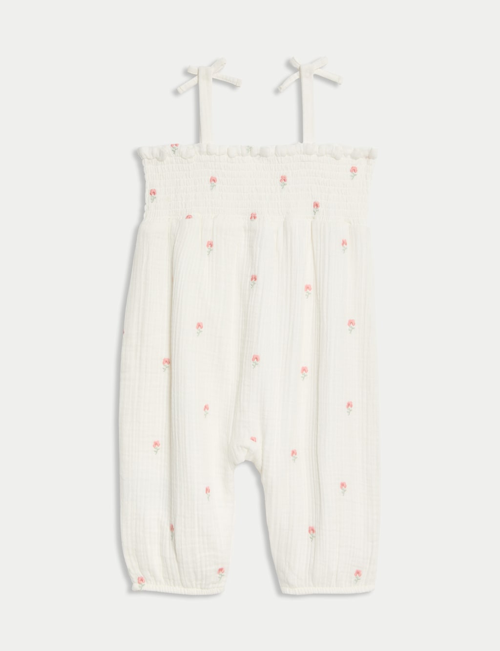 Pure Cotton Floral Romper with Bow Straps (0 Mths-3 Yrs) 2 of 3