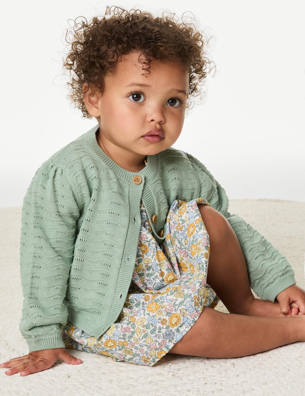 Pure Cotton Pointelle Cardigan 0 3 Yrs