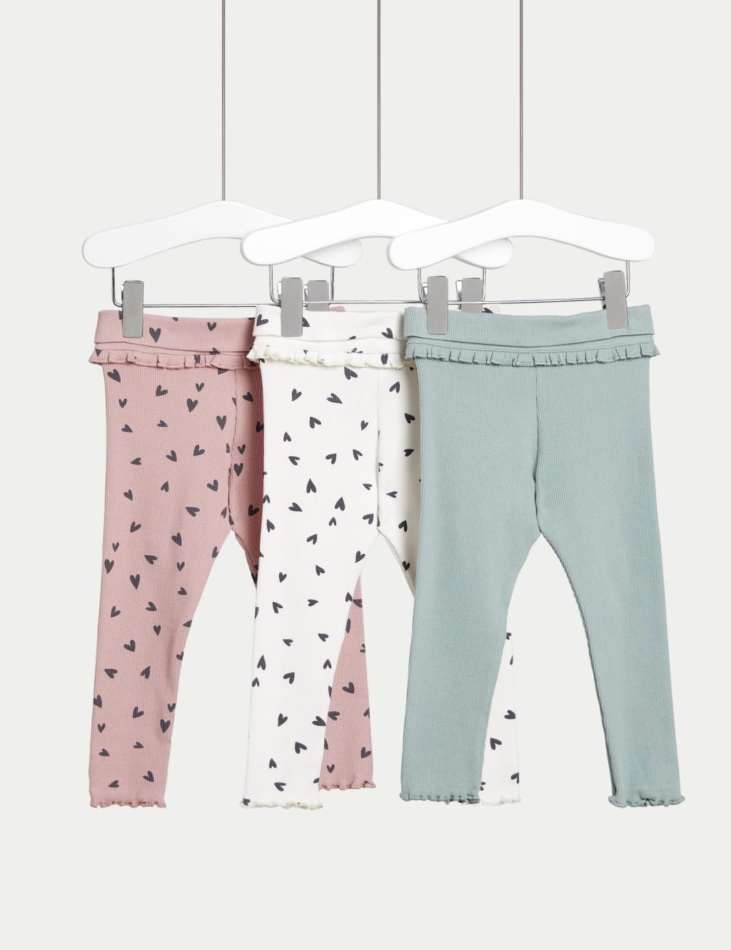 3pk Cotton Rich Heart Plain Leggings 0 3 Yrs