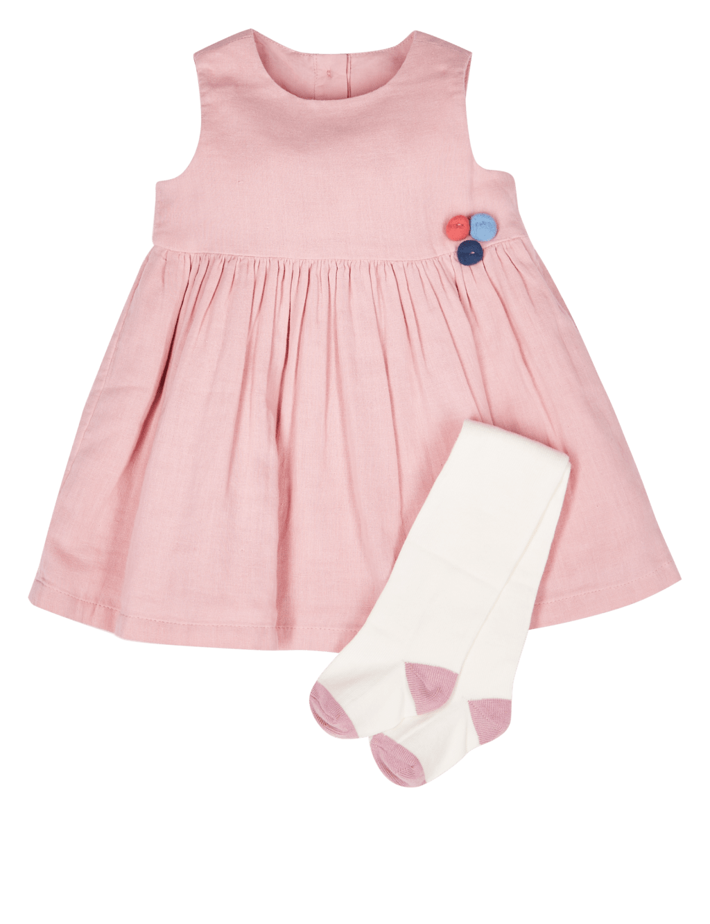 2 Piece Cotton Rich Pom Pom Dress with Tights 6 of 6