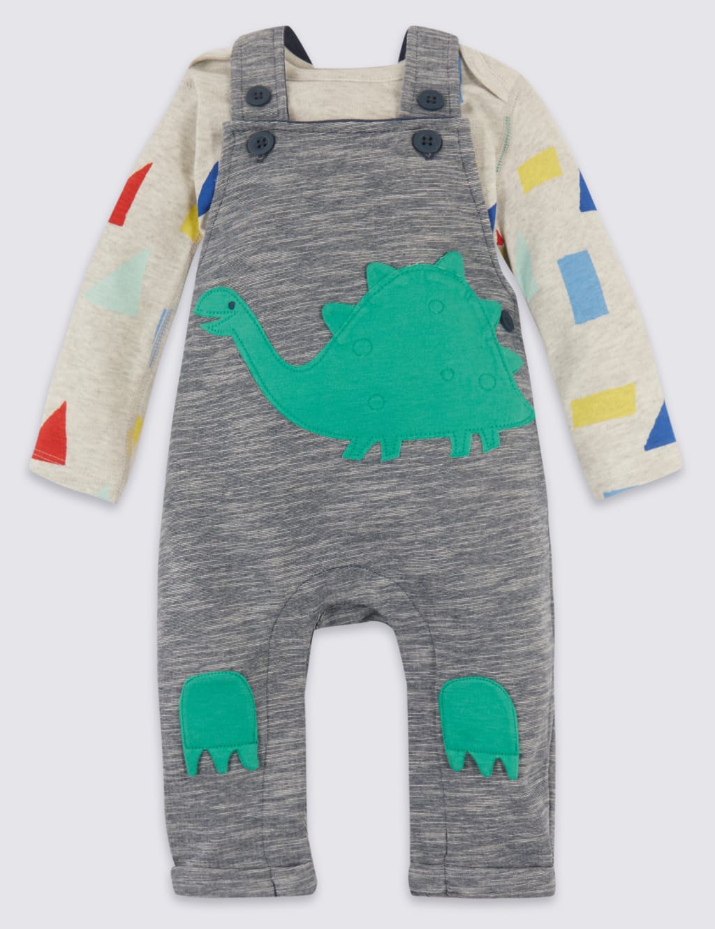 2 Piece Organic Cotton Dinosaur Dungarees & Bodysuit Outfit 1 of 5