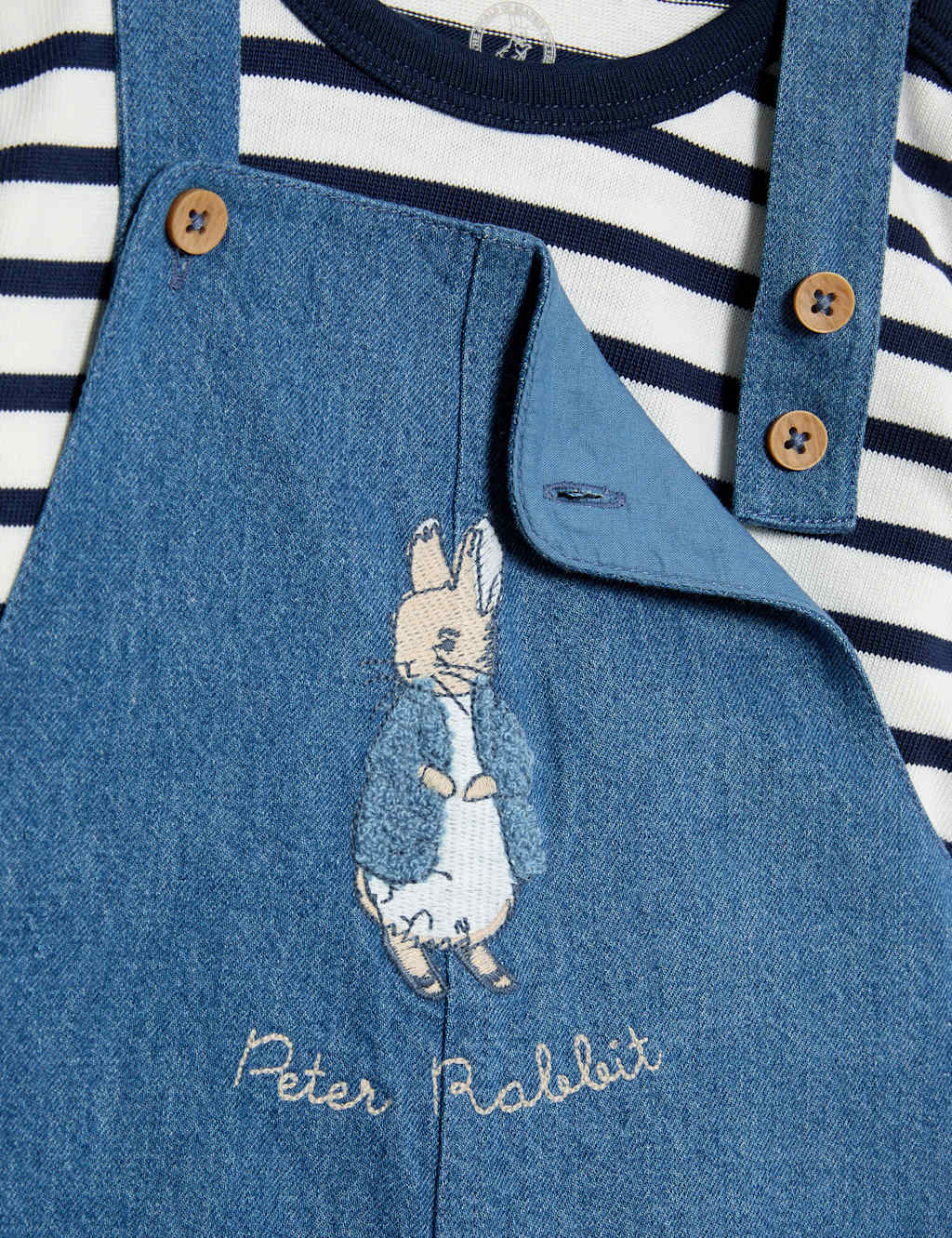 2pc Pure Cotton Peter Rabbit™ Striped Dungaree Outfit (0-3 Yrs) 5 of 6