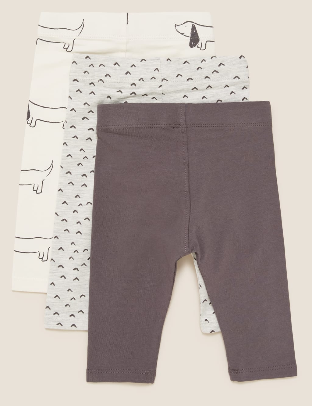 3pk Cotton Sausage Dog Print Leggings (0-3 Yrs) 2 of 6