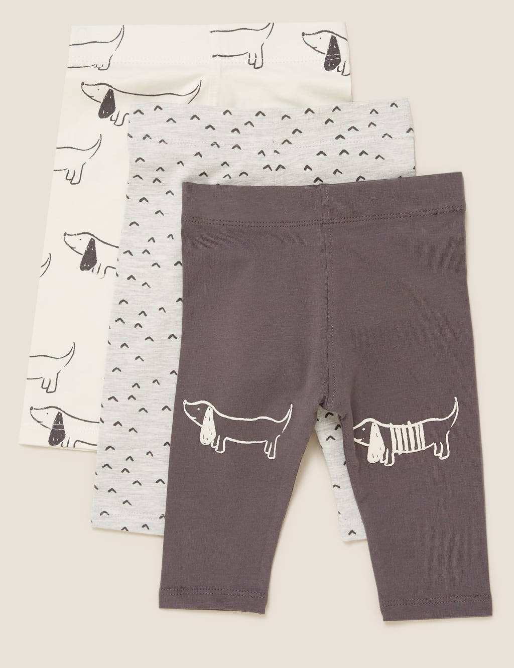 3pk Cotton Sausage Dog Print Leggings (0-3 Yrs) 1 of 6