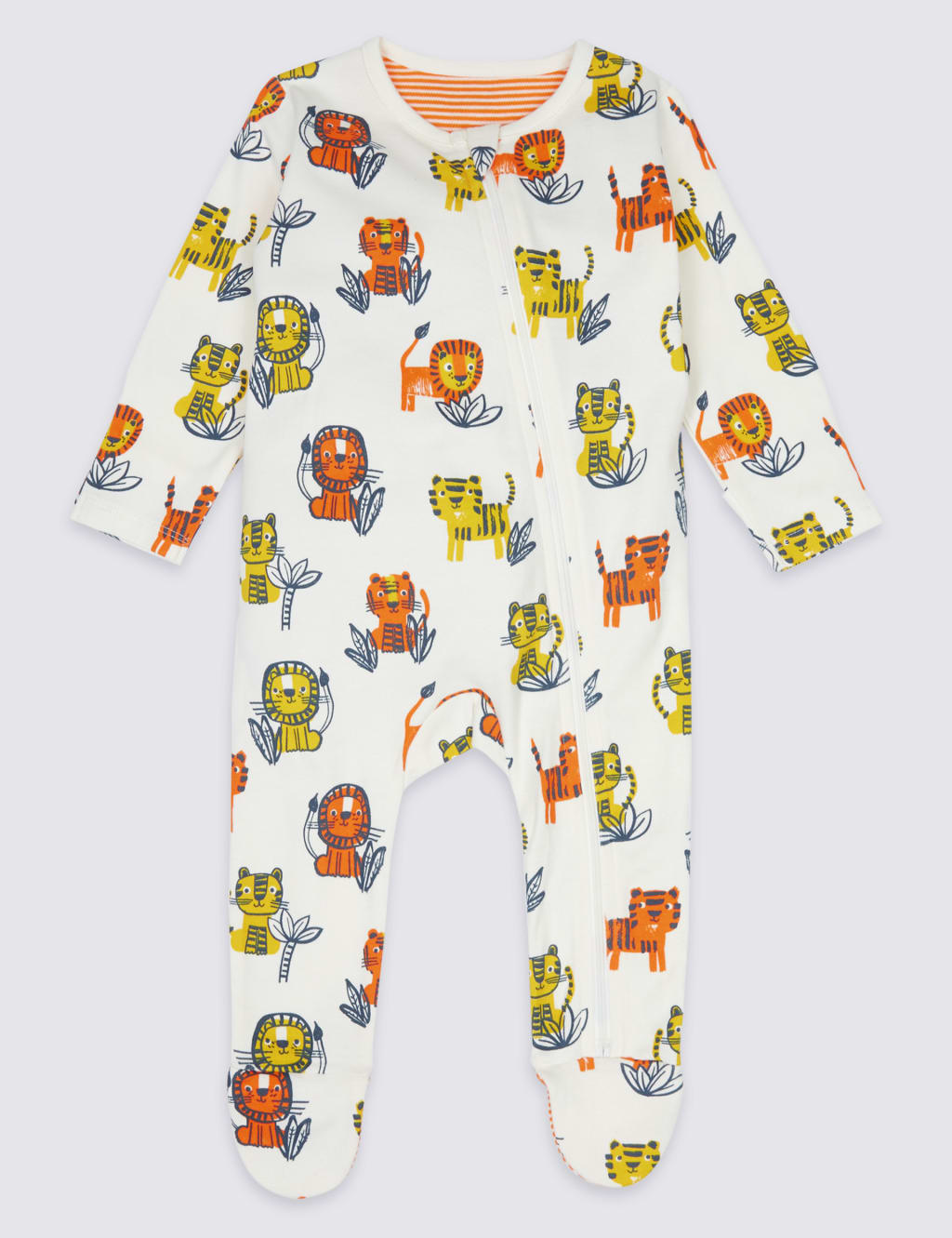2 Pack Lion Pure Cotton Zip Sleepsuits 3 of 8