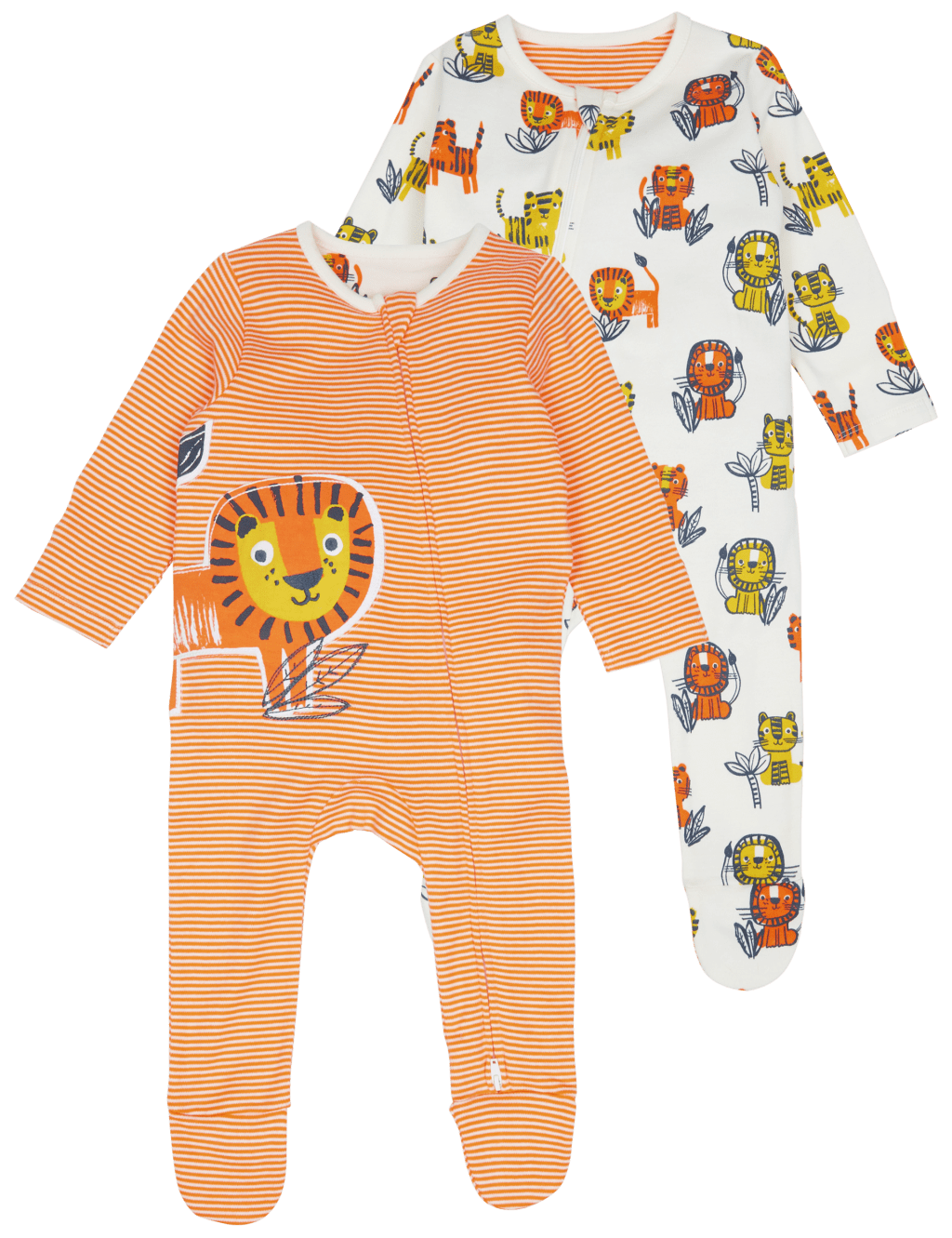 2 Pack Lion Pure Cotton Zip Sleepsuits 8 of 8