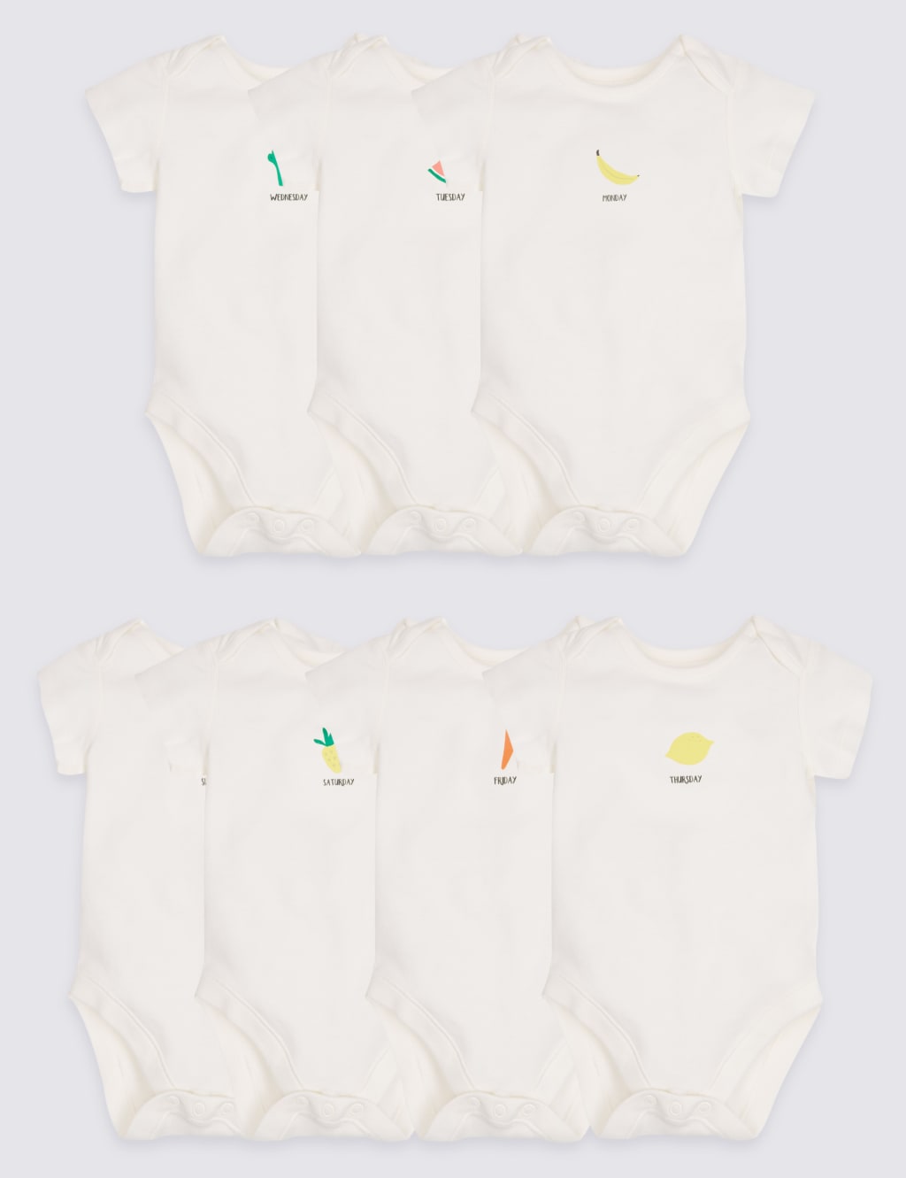 7 Pack Days of the Week Pure Cotton Fruit Bodysuits 1 of 10