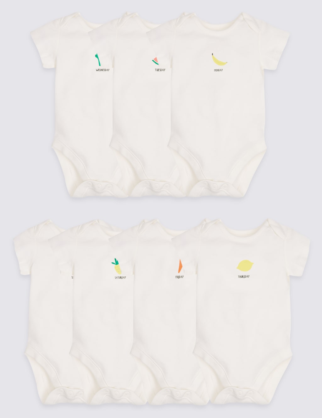 7 Pack Days of the Week Pure Cotton Fruit Bodysuits 2 of 10