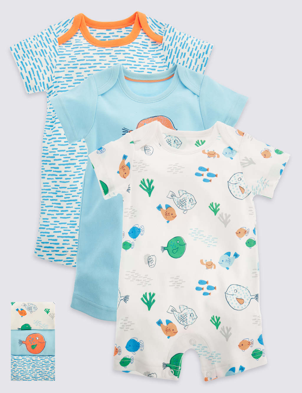 3 Pack Pure Cotton Assorted Rompers 1 of 4