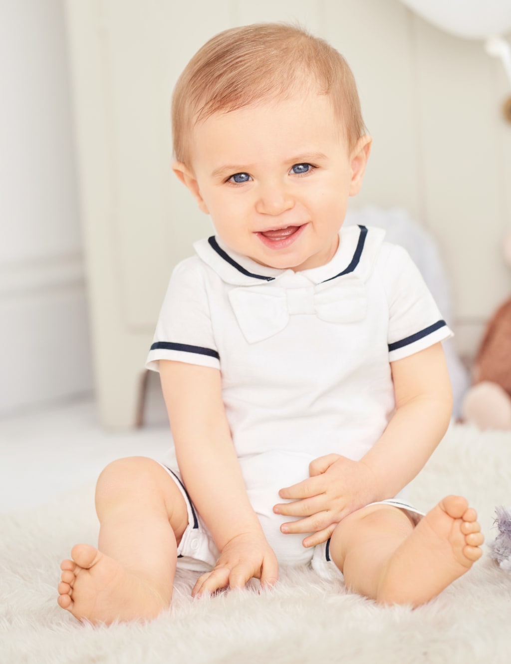 Sailor Bow Christening Baby Romper Autograph M S