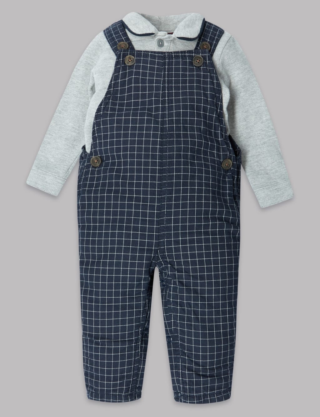 2 Piece Pure Cotton Checked Dungarees Outfit 1 of 5