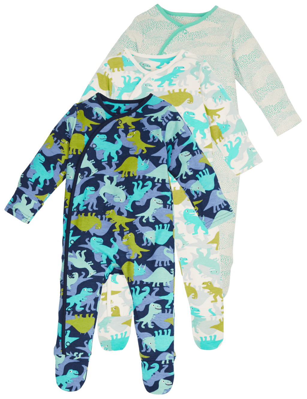 3 Pack Pure Cotton Dinosaur Sleepsuits 9 of 9