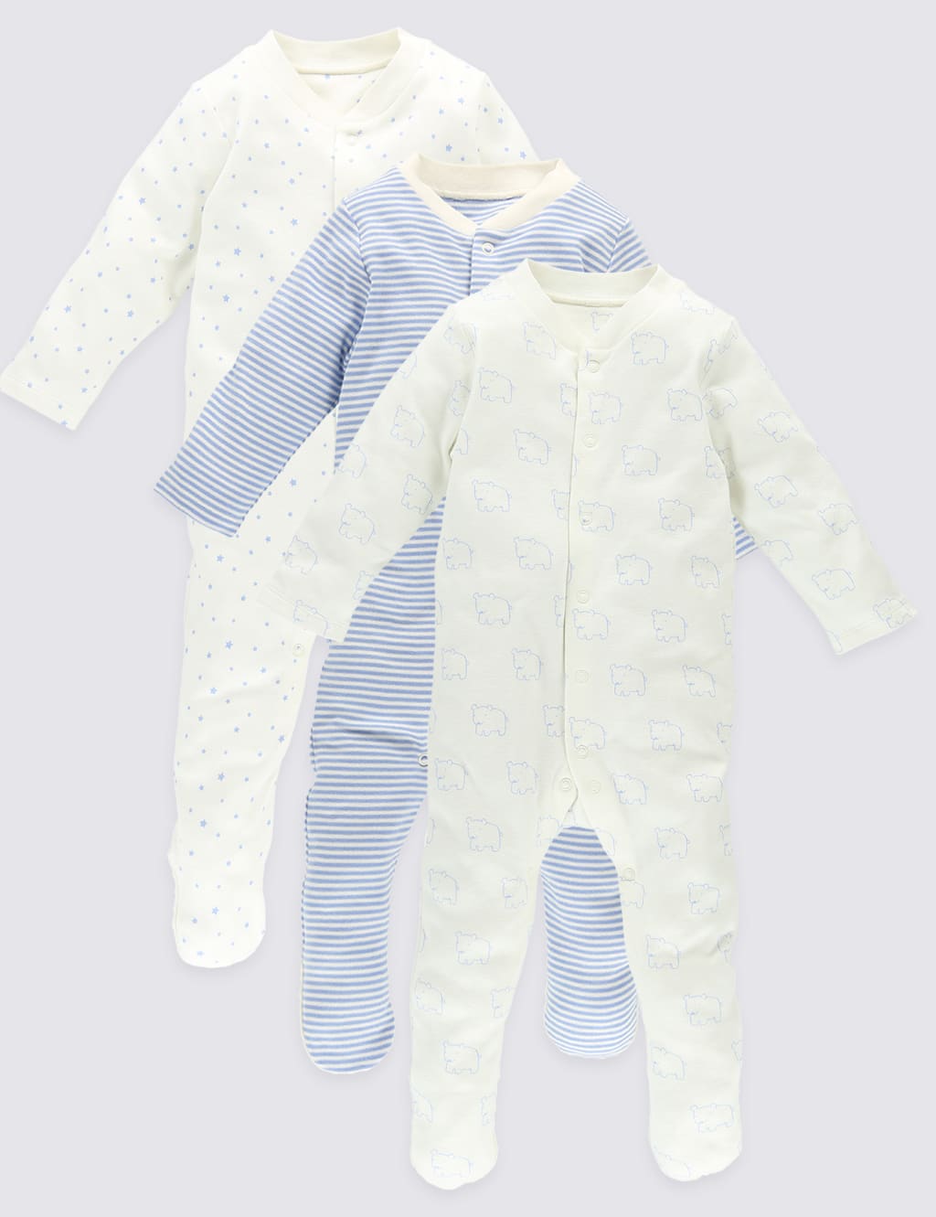 3 Pack Pure Cotton Sleepsuits 1 of 8
