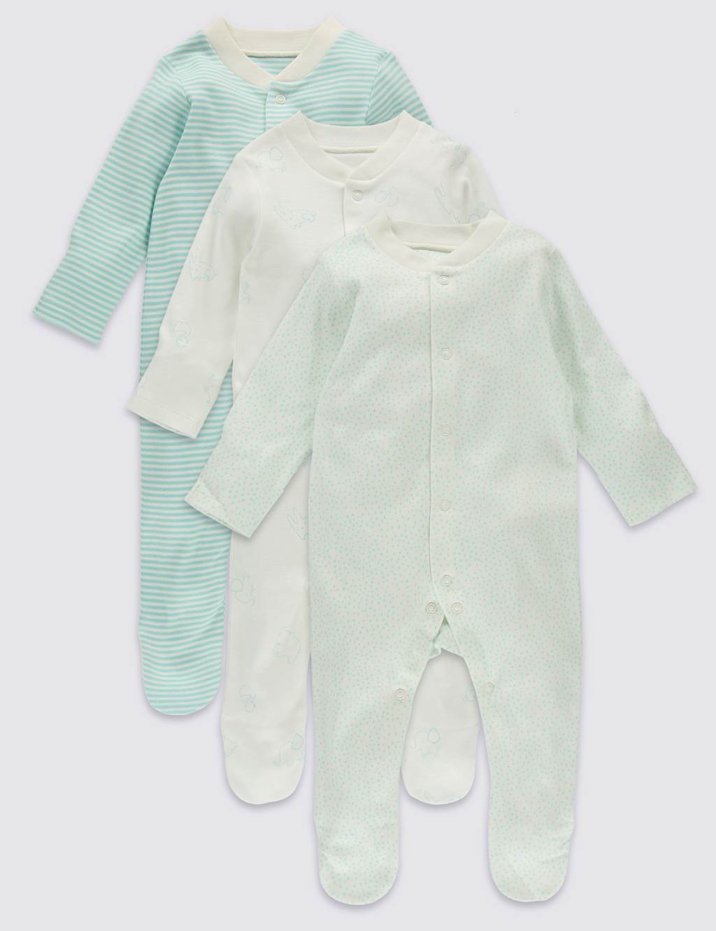 3 Pack Pure Cotton Baby Sleepsuits 1 of 10