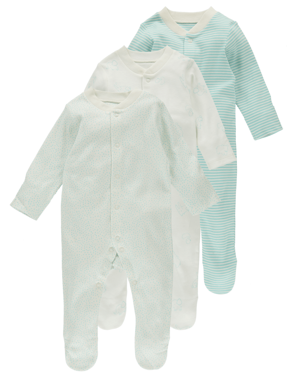 3 Pack Pure Cotton Baby Sleepsuits 9 of 10