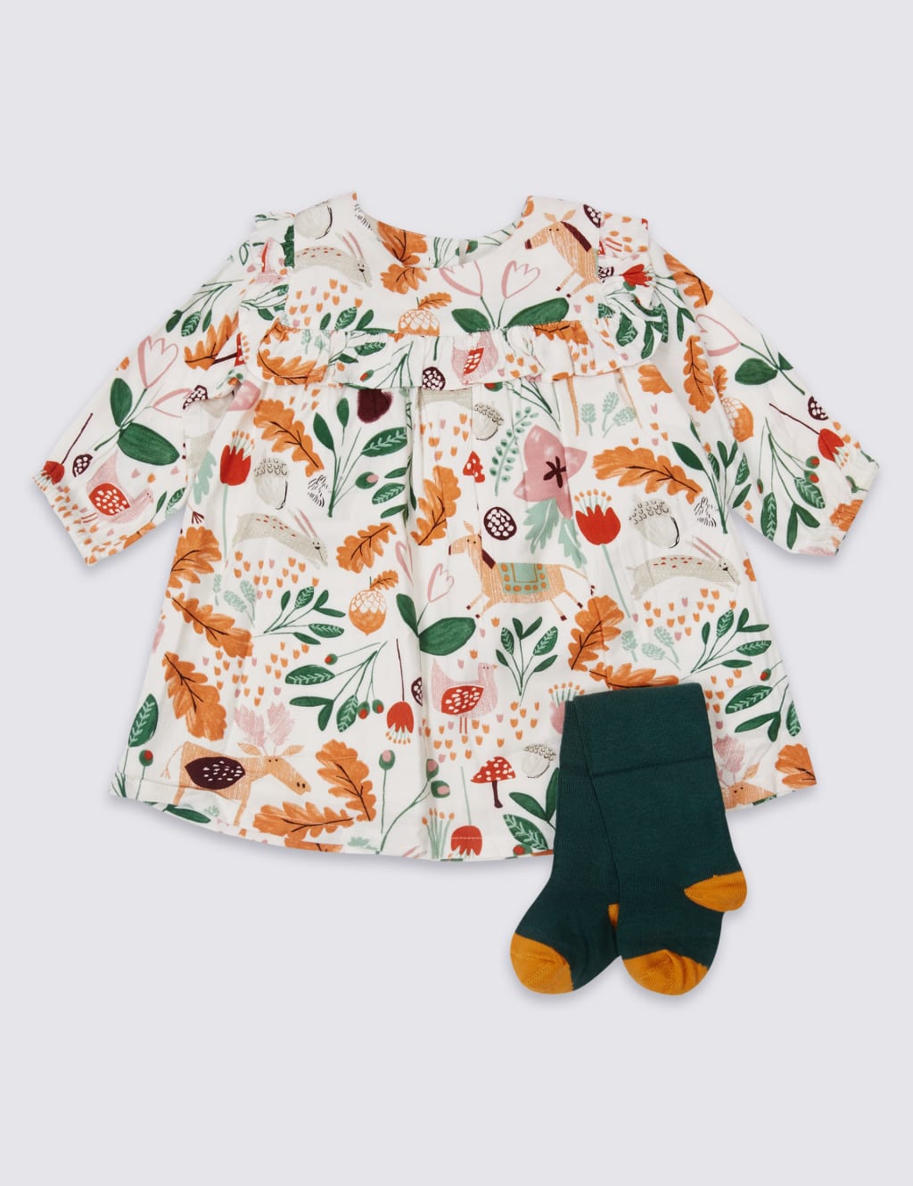 2 Piece Frill Printed Baby Dress with Tights M S
