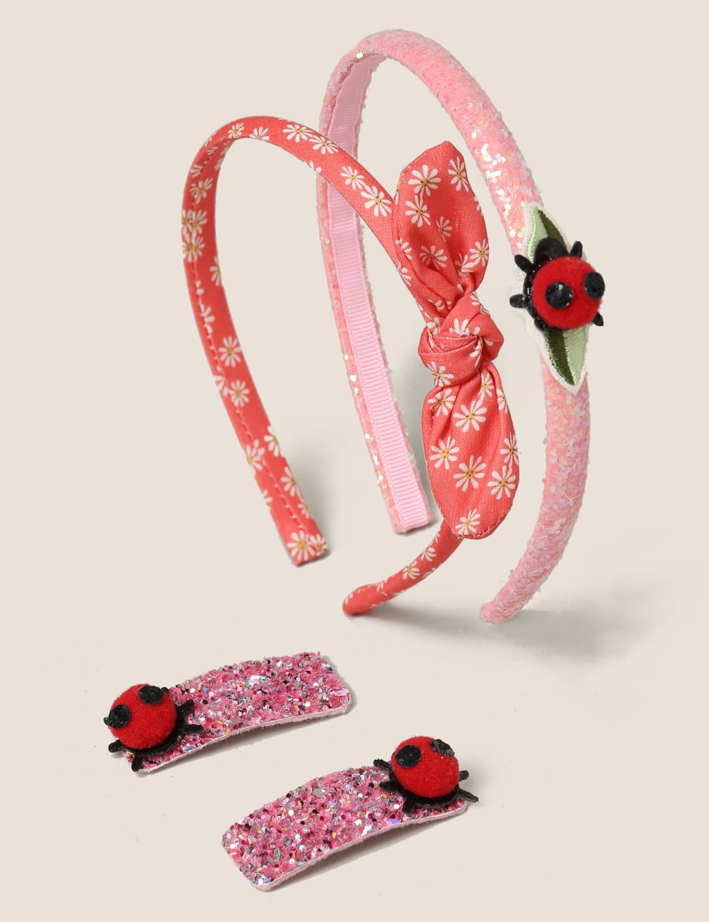 Kids' Multipack LadyBird Motif Alicebands & Motif Glitter Hair Clips 1 of 2