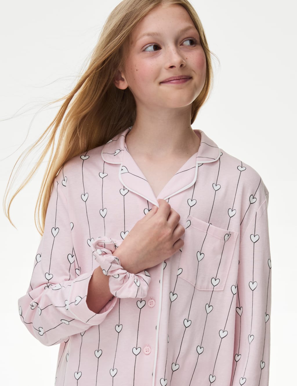 Cotton Modal Heart Pyjamas with Scrunchie (3-16 Yrs) 5 of 6