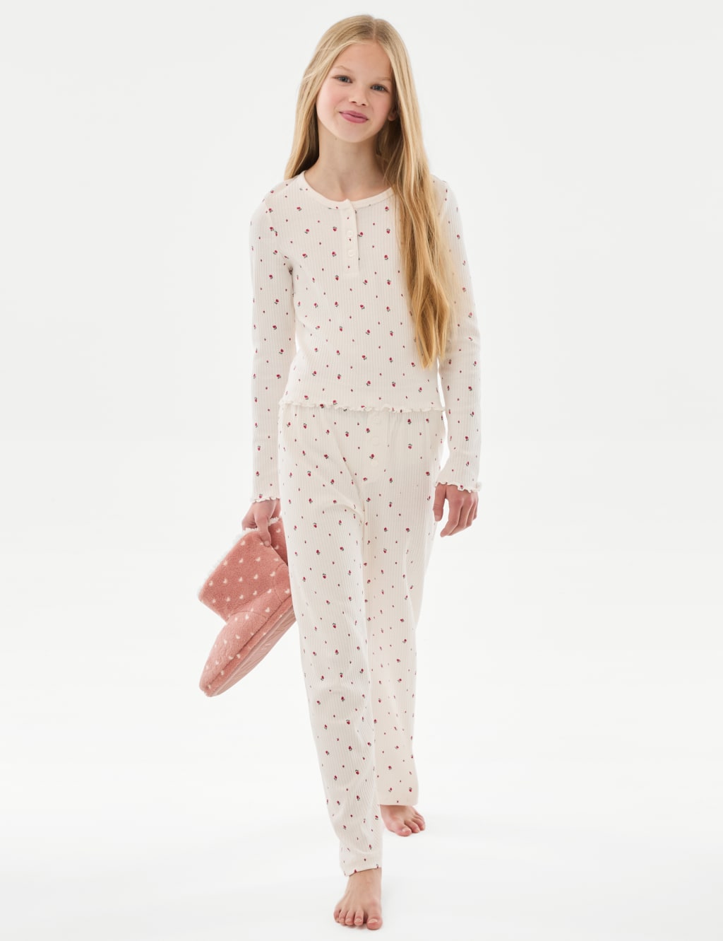 Pure Cotton Ditsy Floral Ribbed Pyjamas (6-16 Yrs) | M&S Collection | M&S