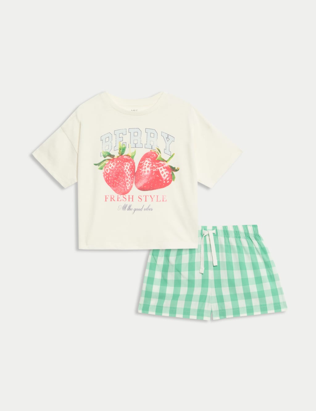 Pure Cotton Strawberry & Checked Pyjamas (3-16 Yrs) 2 of 5