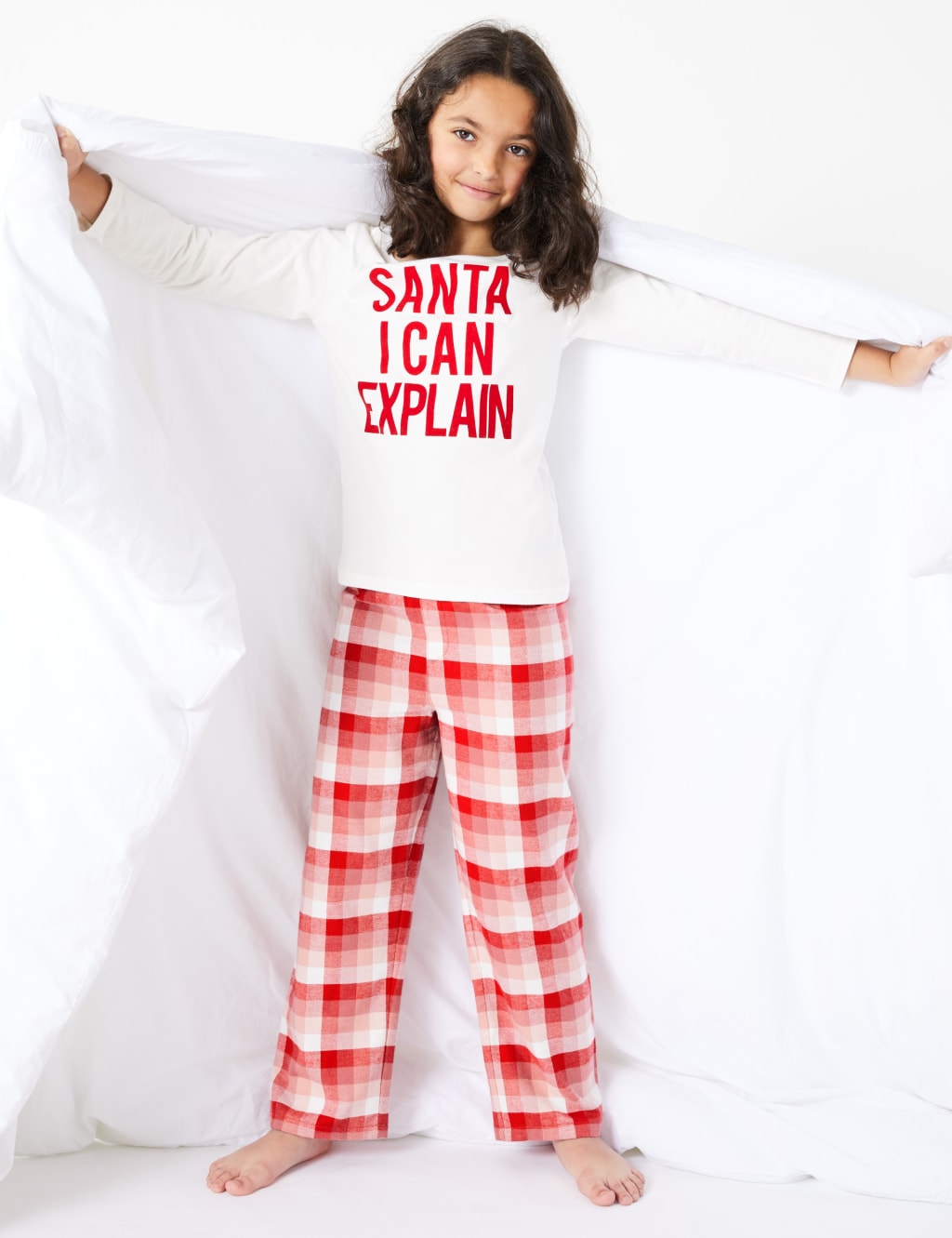 Cotton Santa Slogan Checked Pyjama Set (1-16 Years) 1 of 5