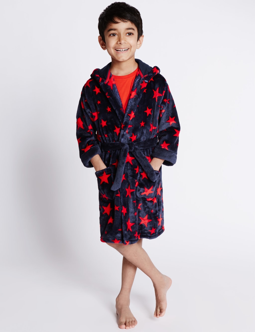 Anti Bobble Hooded Star Print Dressing Gown (1-8 Years) 1 of 3