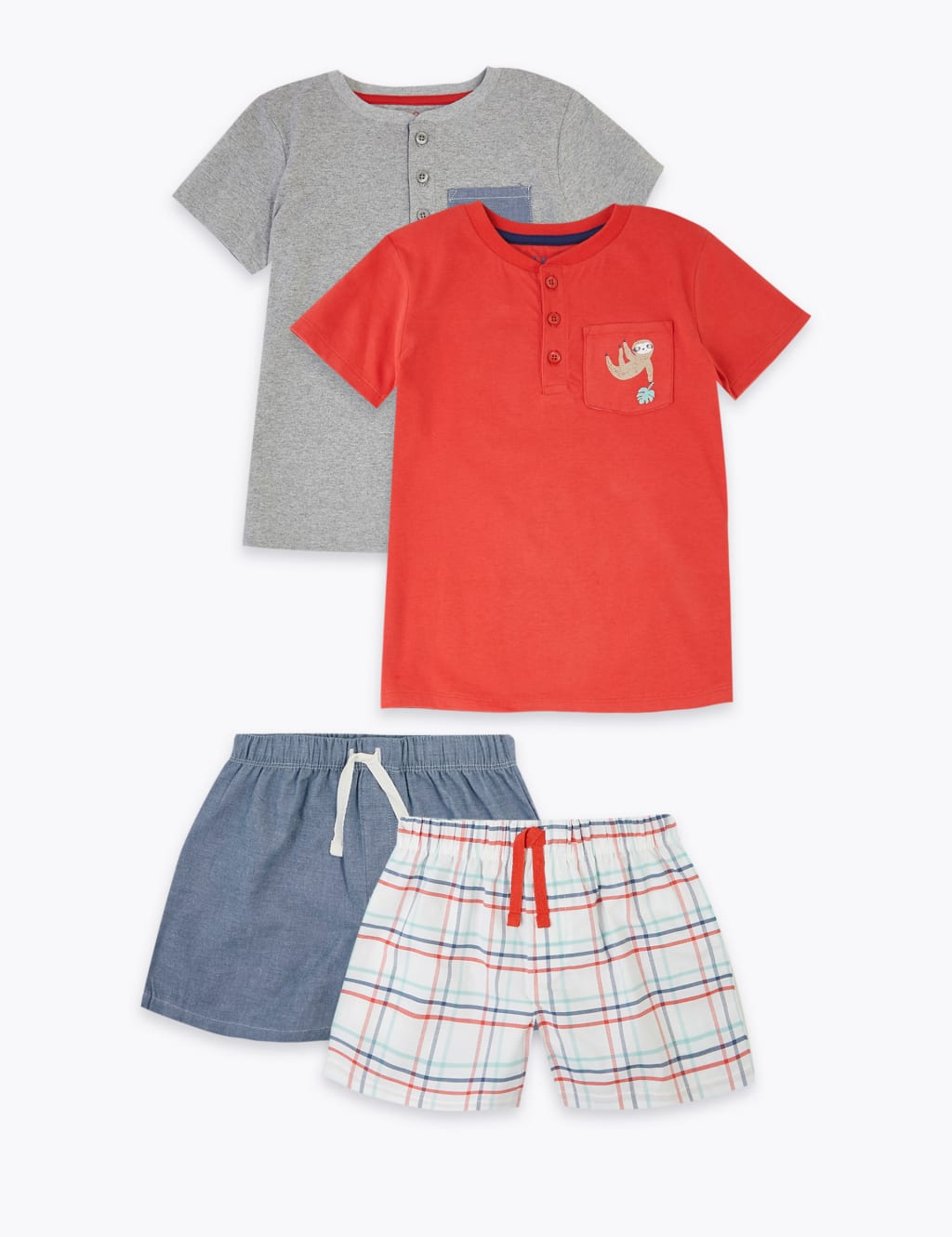 2 Pack Pure Cotton Sloth Short Pyjama Sets (1-7 Yrs) 2 of 5