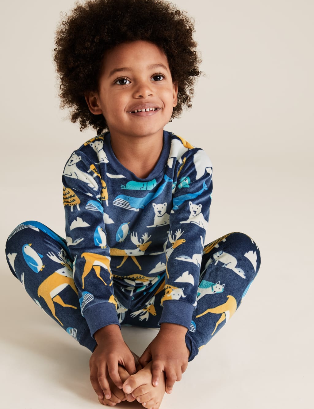 Fleece Velour Arctic Print Pyjama Set 1 7 Yrs M S