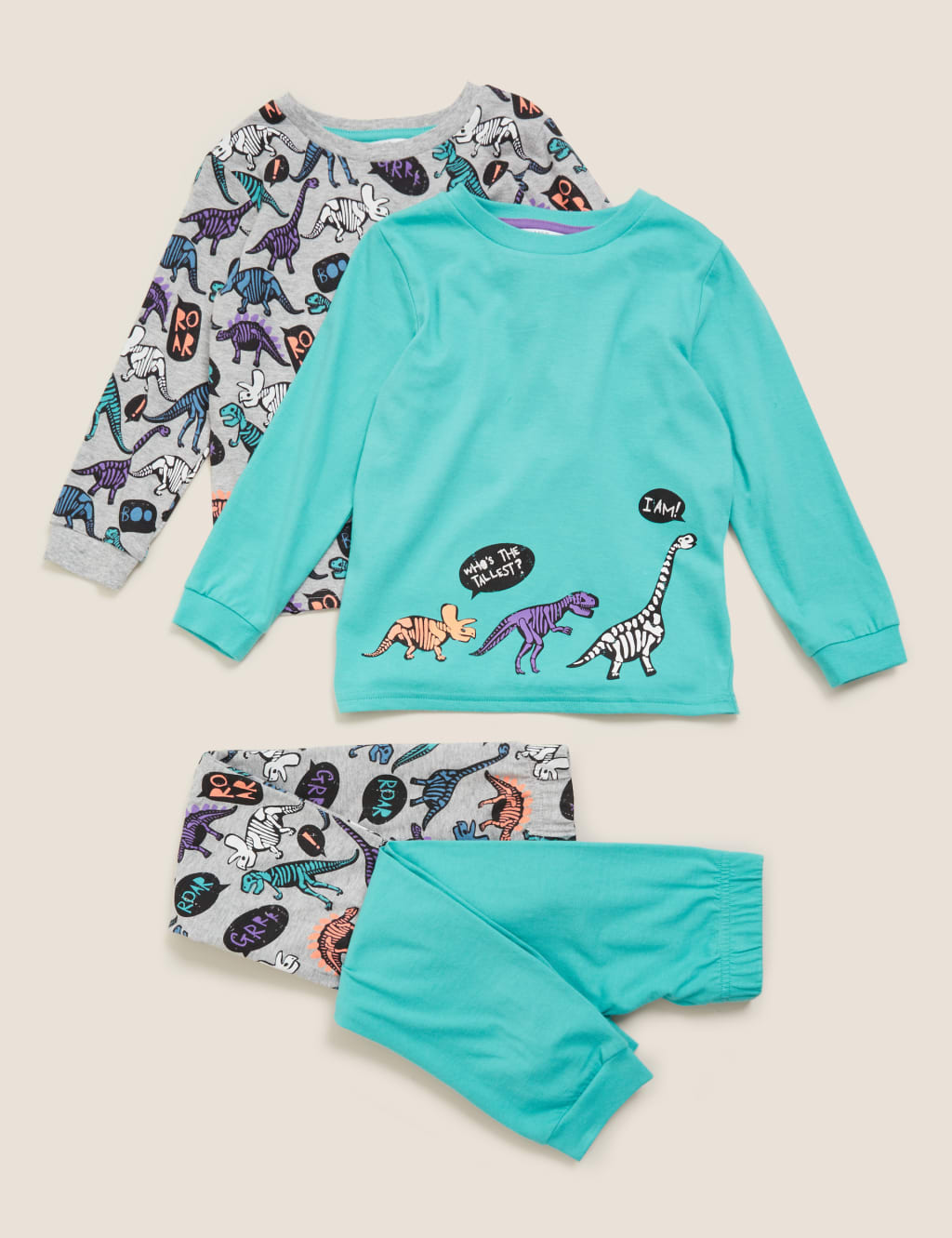 2pk Pure Cotton Dinosaur Pyjama Set (1-7 Yrs) 1 of 5