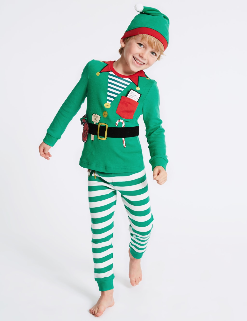 Pure Cotton Elf Pyjamas with Hat 9 Months 8 Years M S