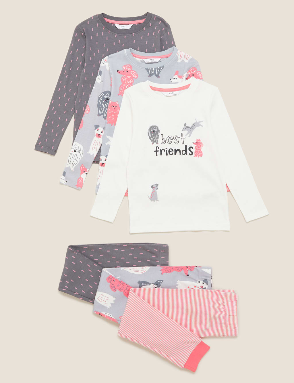 3pk Pure Cotton Dog Print Pyjama Sets (1-7 Yrs) 2 of 6
