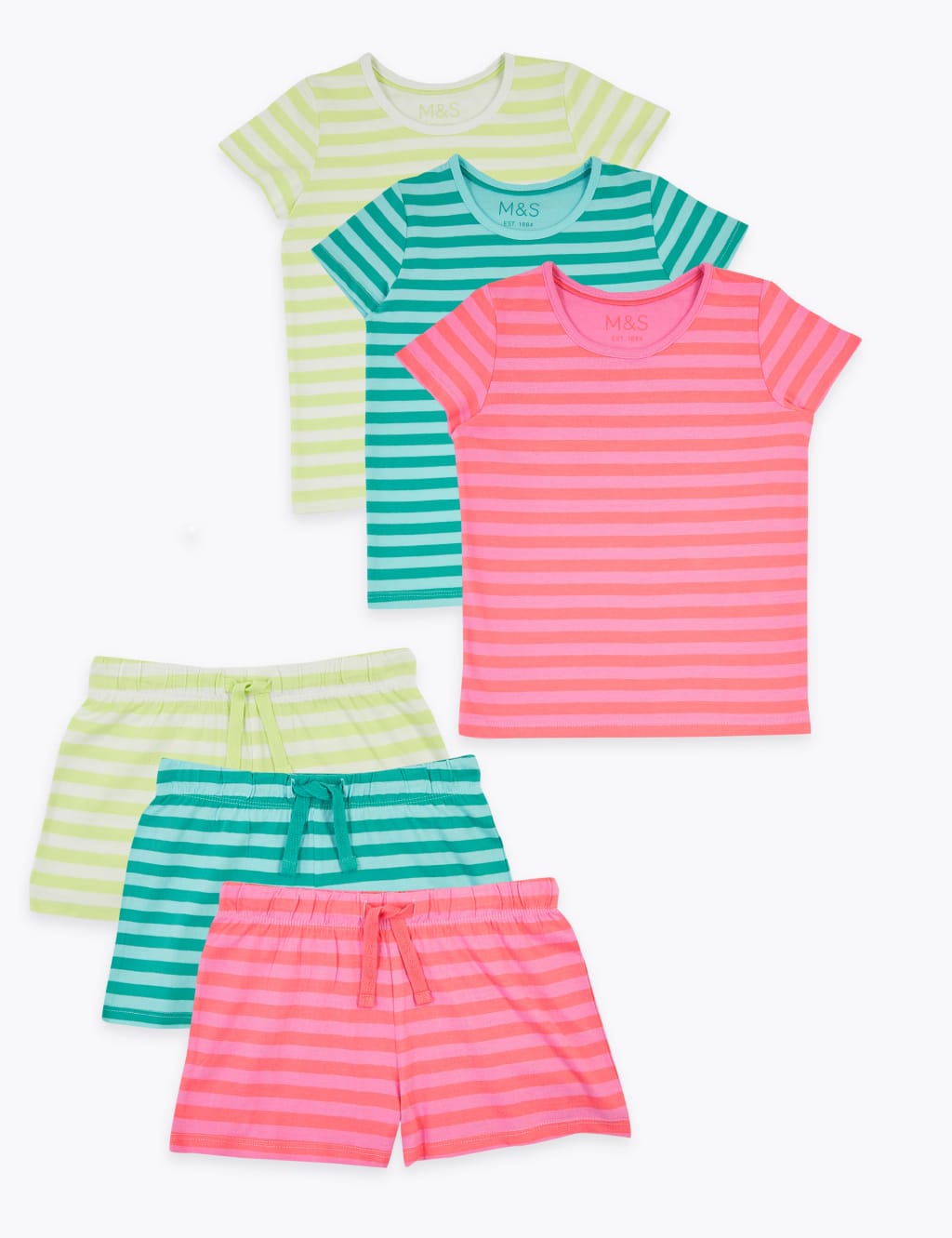 3 Pack Cotton Striped Short Pyjama Sets (1-7 Yrs) 2 of 6