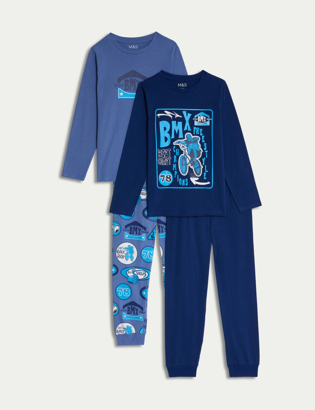 2pk Pure Cotton BMX Pyjama Sets 6 16 Yrs M S Collection M S
